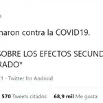 El impactante tuit de una española sobre los efectos secundarios de la vacuna