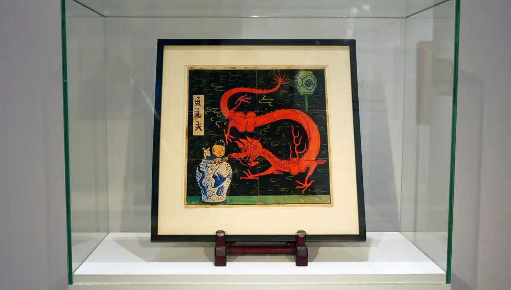 Painting for the original cover of &quot;The Blue Lotus&quot; Tintin comic book auctioned by Artcurial in Paris