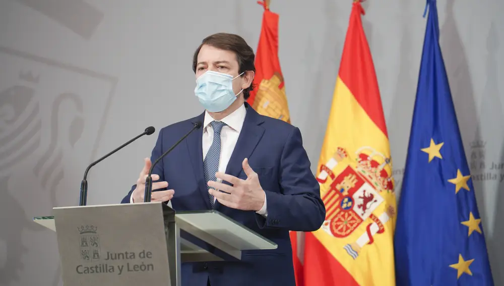 El presidente de la Junta de Castilla y León, Alfonso Fernández Mañueco, durante la rueda de prensa.JCYL13/01/2021