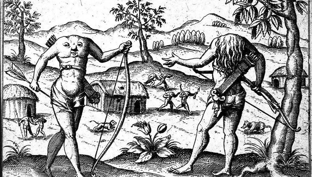 Los acéfalos de la Guayana según un grabado del siglo XVI.