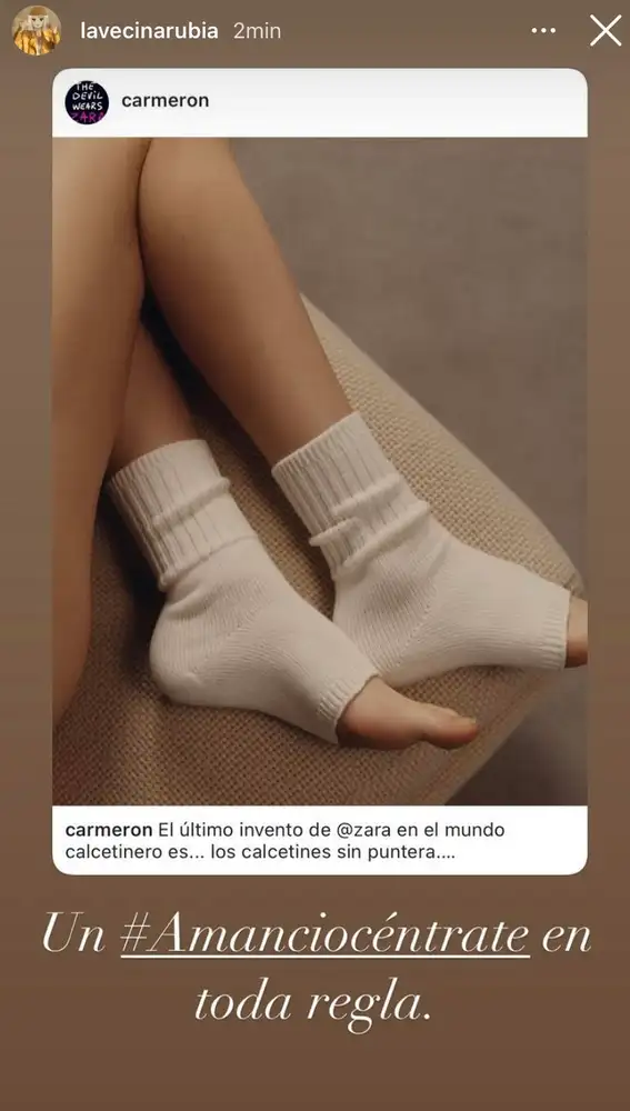 Stories de La Vecina Rubia con los calcetines de Zara.