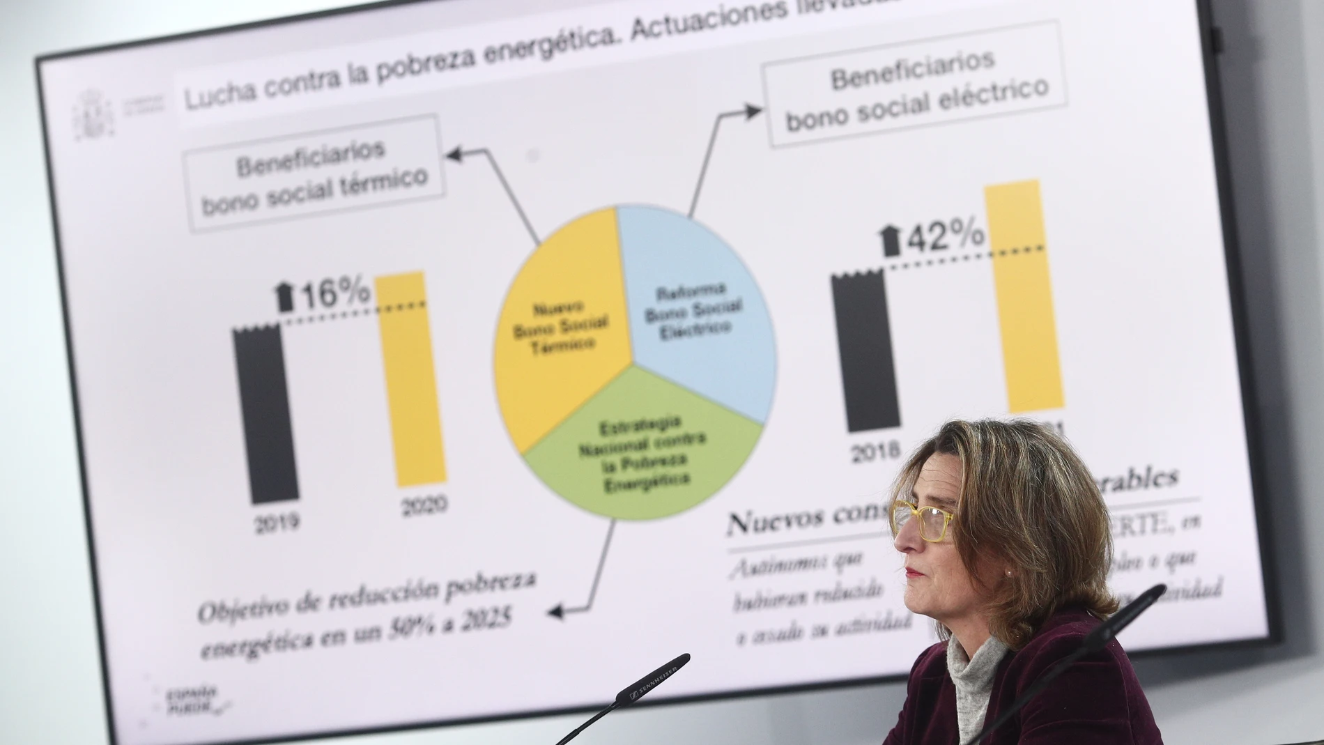 La vicepresidenta cuarta y ministra de Transición Ecológica y Reto Demográfico, Teresa Ribera, durante una rueda de prensa convocada ante los medios posterior al Consejo de Ministros, en Madrid, a 19 de enero de 2021