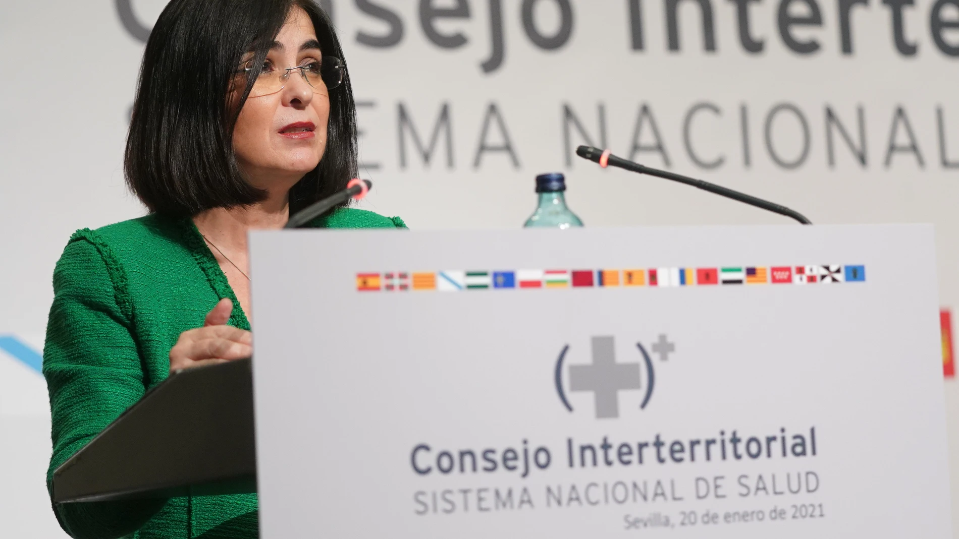 Carolina Darías en la rueda de prensa posterior a la reunión del Consejo Interterritorial del SNS que se celebró en Sevilla