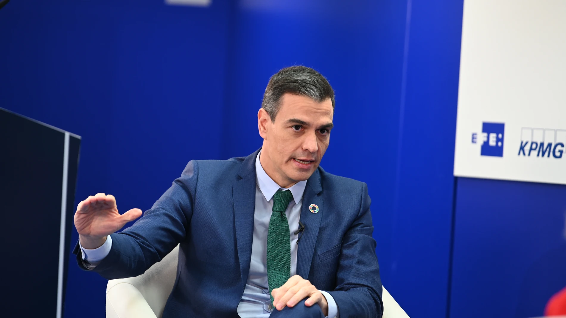 El presidente del Gobierno, Pedro Sánchez, en el ciclo de encuentros sobre los fondos europeos que organizan la agencia EFE y KPMG