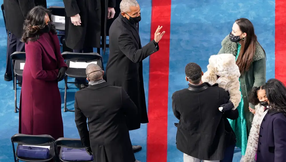 Barack Obama y Michelle Obama en el acto de inauguración en Washington