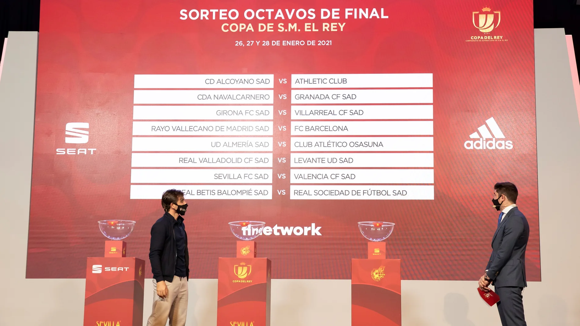 Celebración del sorteo de los octavos de final de la Copa del Rey hoy en la sede de la RFEF. EFE/RFEF/ Pedro Gonzalez