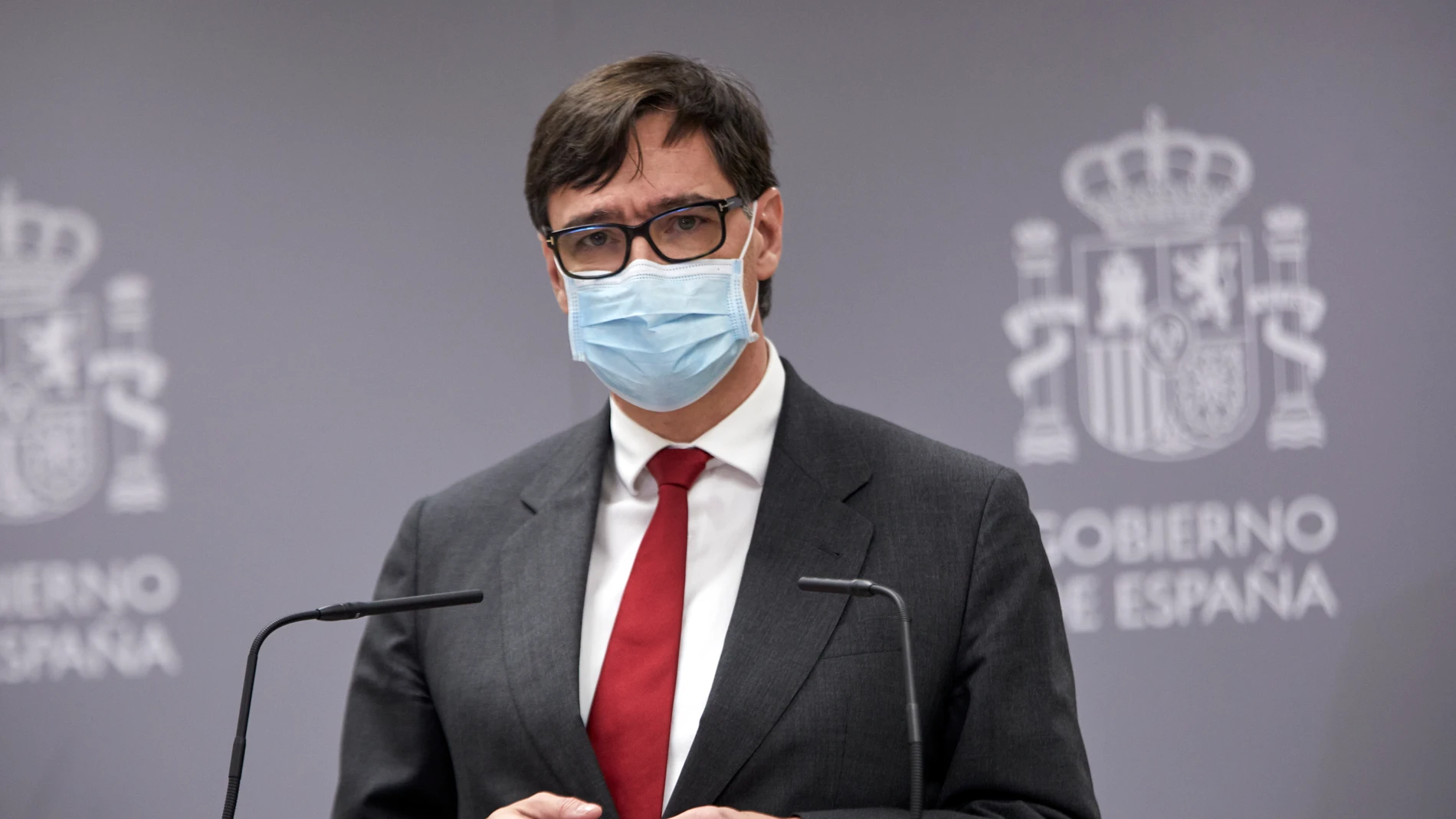El exministro de Sanidad y actual candidato del PSC a las elecciones catalanas, Salvador Illa, interviene en el acto de traspaso de la cartera del Ministerio de Sanidad, en Madrid (España), a 27 de enero de 2021.