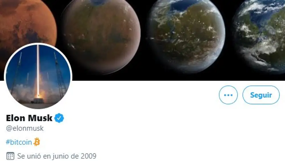 Biografía de Elon Musk en su perfil de Twitter.