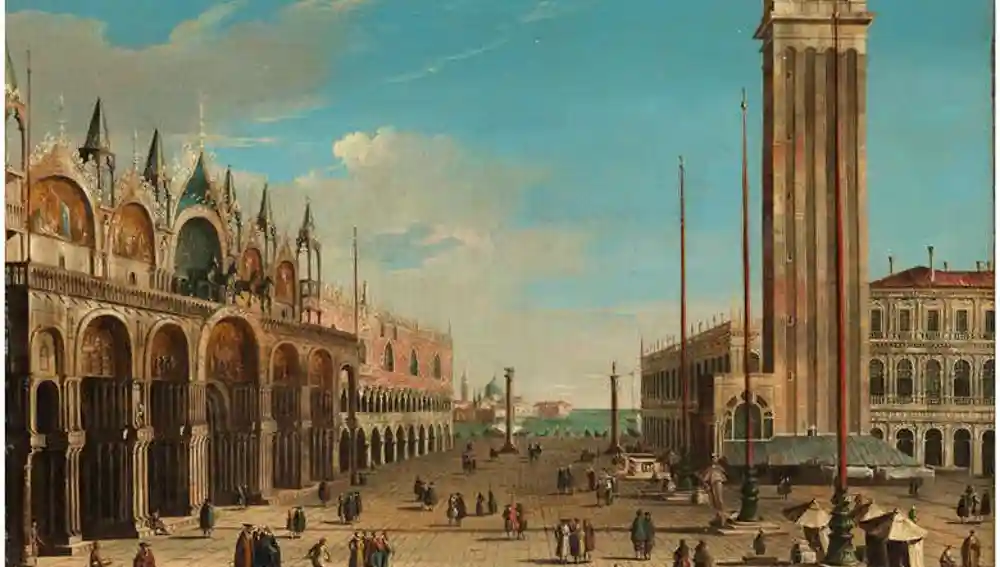 Bernardo Bellotto, also known as &quot;Canaletto&quot;, 1721 Venice – 1780 Warsaw, attributedVEDUTE OF THE SAN MARCO SQUARE IN VENICE WITH DOGE'S PALACE AND CAMPANILESold € 518.000 in the December auctions 2018 at Hampel in Munich