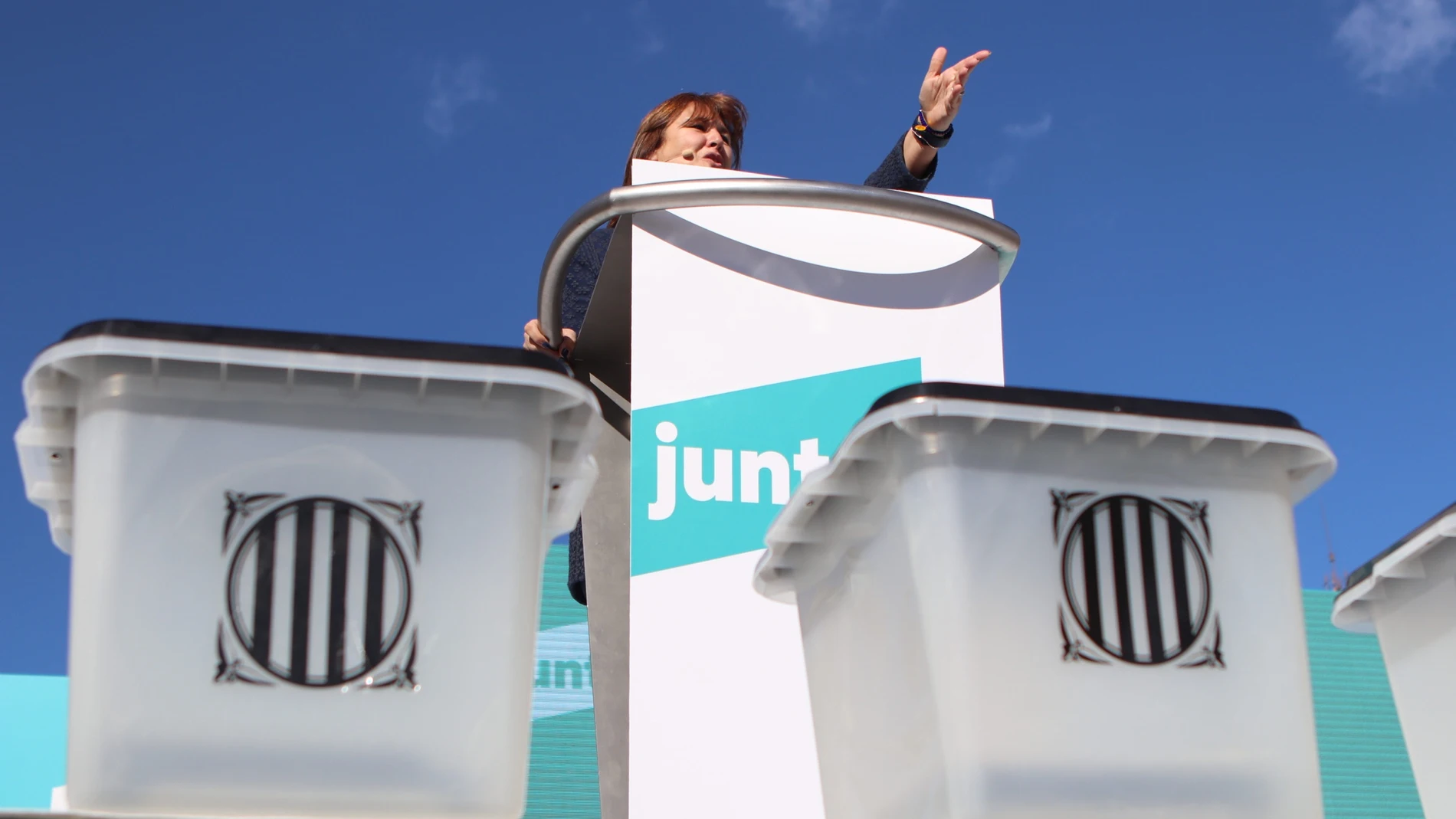 La candidata de Junts a las elecciones catalanas, Laura Borràs, durante un acto electoral de Junts per Cat (JxCat) en Barcelona.