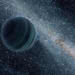 Representación artística de un planeta gigante gaseoso eyectado al espacio interestelar.