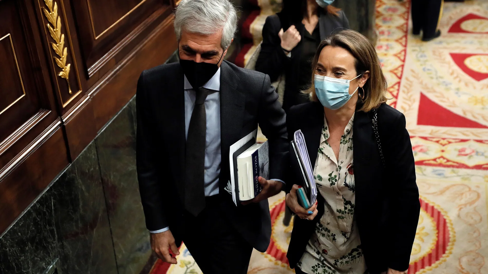 El diputado del PP Alfonso Suárez Illana junto a la portavoz del partido, Cuca Gamarra en el pleno del pasado jueves.