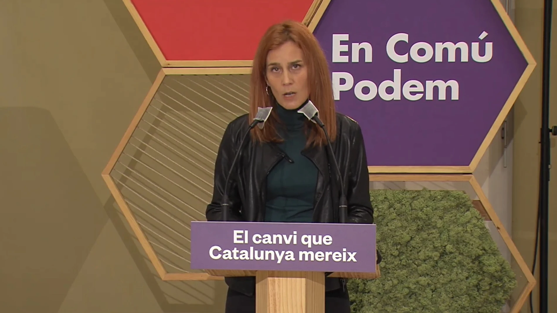 La candidata de los comuns a la Presidencia de la Generalitat, Jéssica Albiach, en un acto telemático de campaña desde Lleida.