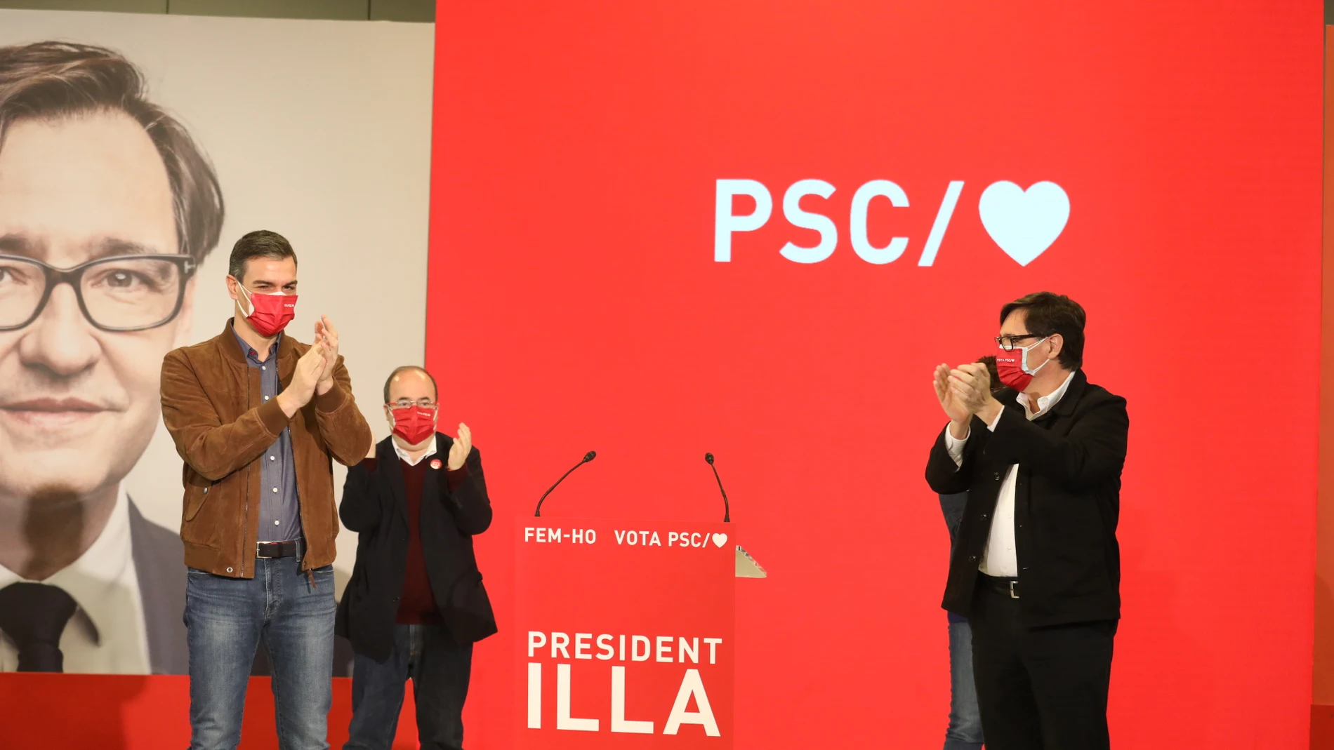 Pedro Sánchez, Salvador Illa y Miquel Iceta hoy en Salou