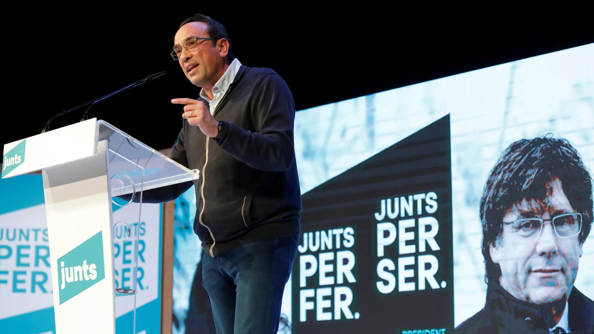 El exconseller Josep Rull durante el acto de campaña de JxCat celebrado este sábado en Igualada.