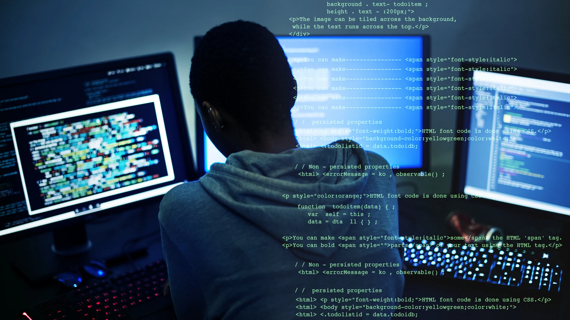 Hacker man working on computer Hombre hacker trabajando en computadora experto en ordenadores