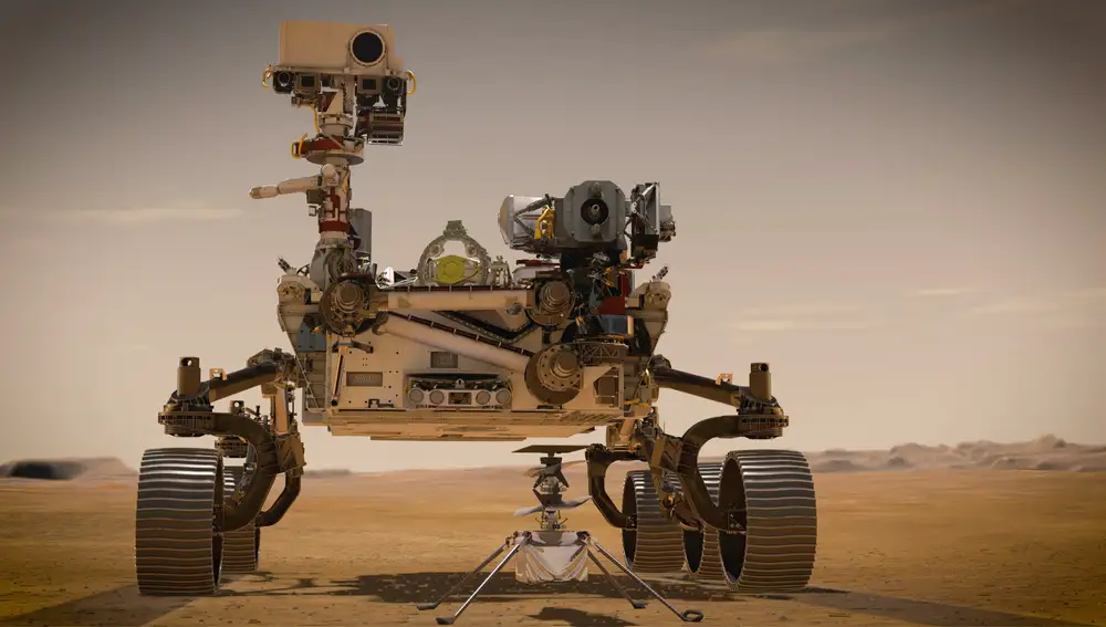 Reconstrucción del rover Perseverance en Marte.