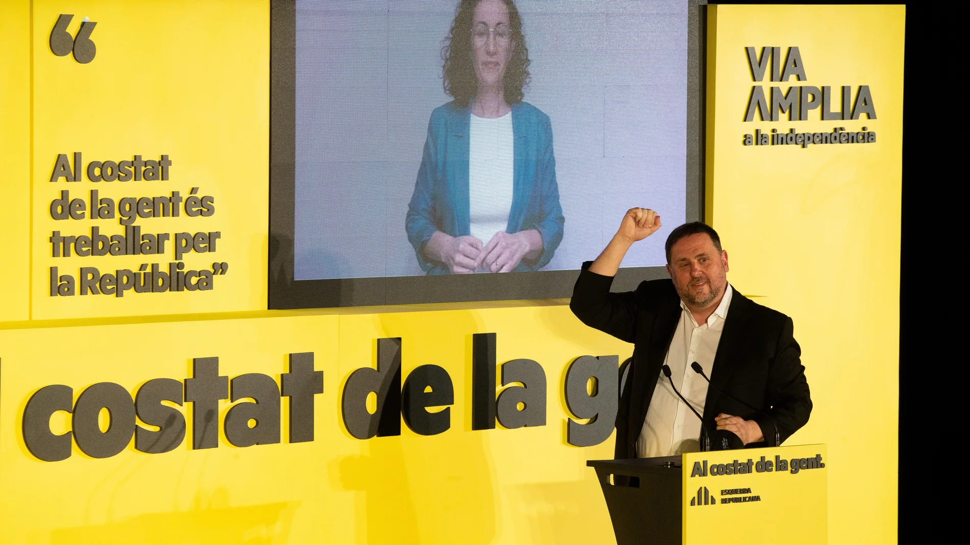 GRAFCAT8372. BARCELONA, 12/02/2021.- El presidente de ERC, Oriol Junqueras, durante el acto final de campaña de las elecciones catalanas del 14F que los republicanos celebran este viernes en Barcelona. EFE/Enric Fontcuberta