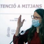 La portavoz del Gobierno Valenciano, Mónica Oltra, durante la rueda de prensa posterior al Pleno del Consell