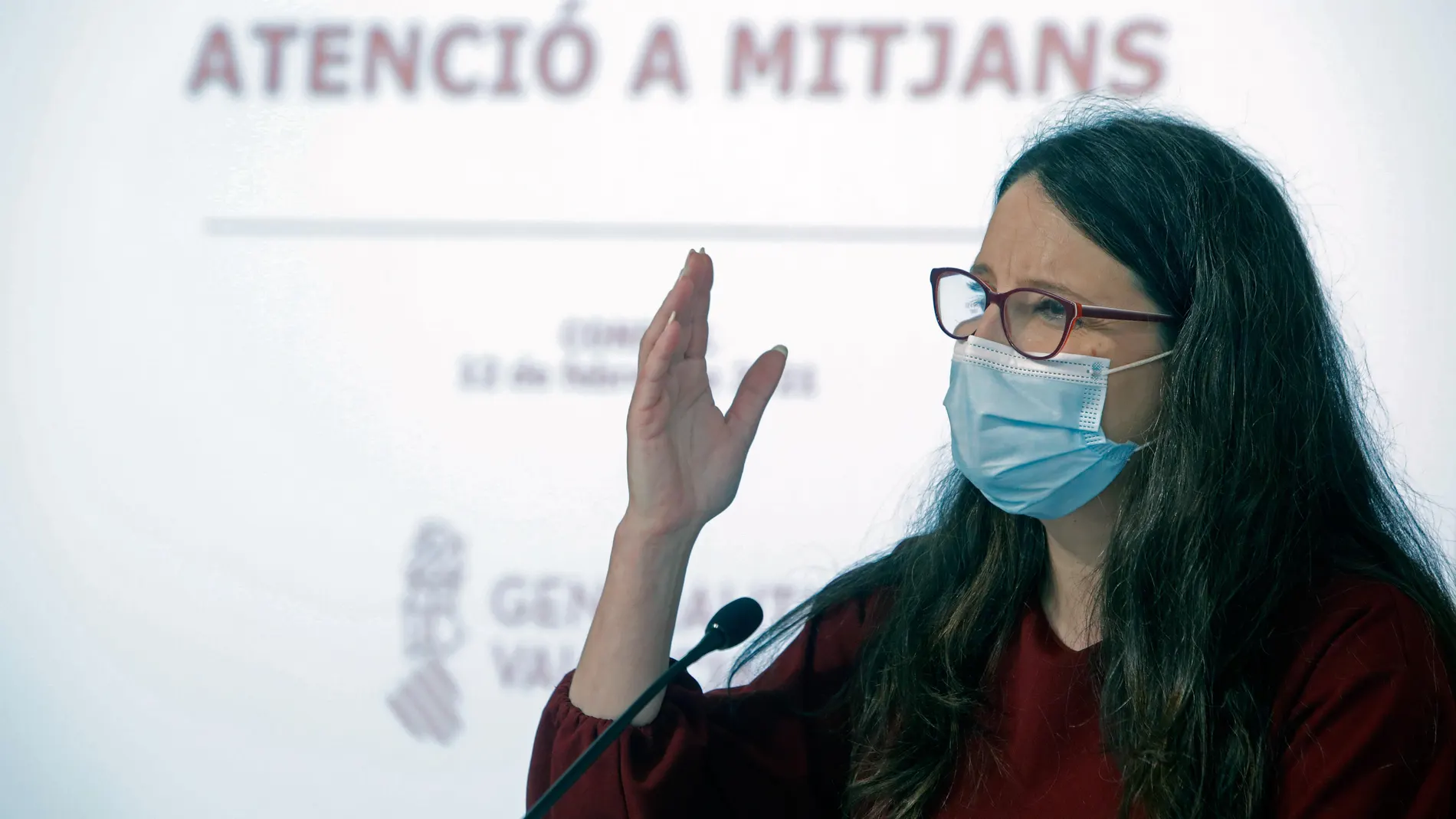 La portavoz del Gobierno Valenciano, Mónica Oltra, durante la rueda de prensa posterior al Pleno del Consell