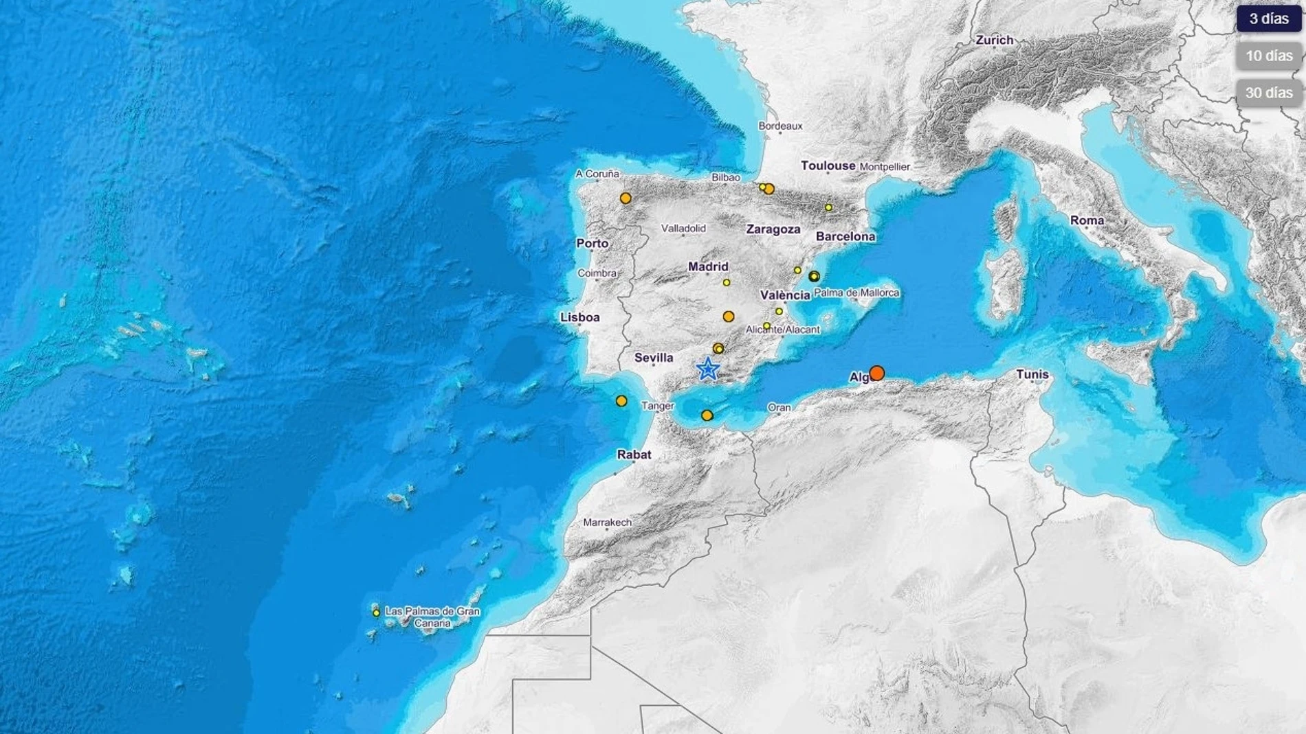 Mapa con los movimientos sísmicos registrados