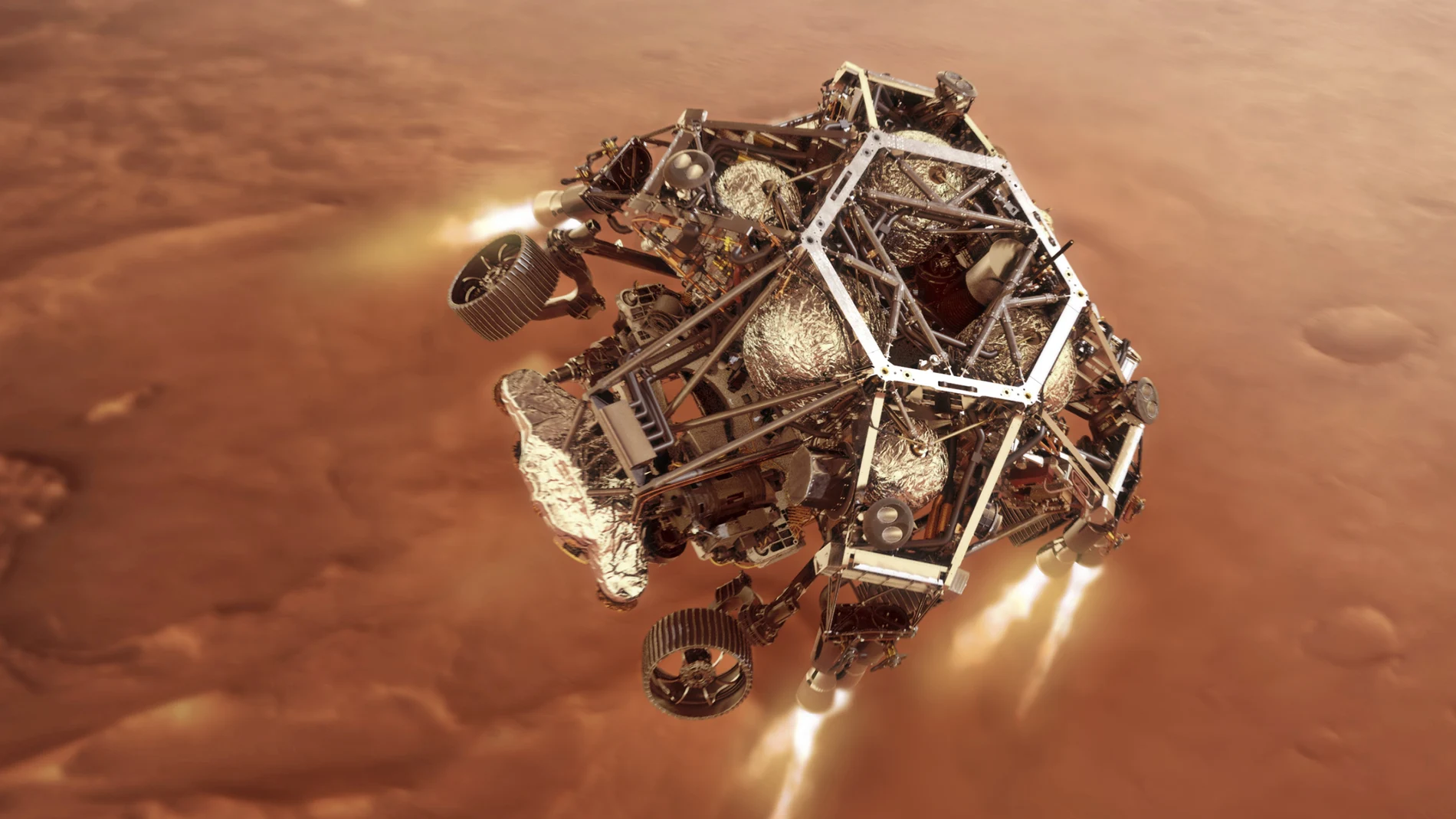 Una ilustración del Perseverance, el 'rover' de la NASA que ya está en Marte listo para el aterrizaje.