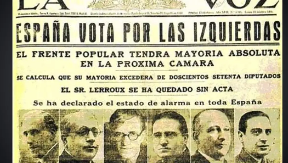 Portada del periódico &quot;La Voz&quot;, tras las elecciones de febrero de 1936