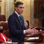 Pedro Sánchez hoy en su comparecencia en el Congreso de los Diputados