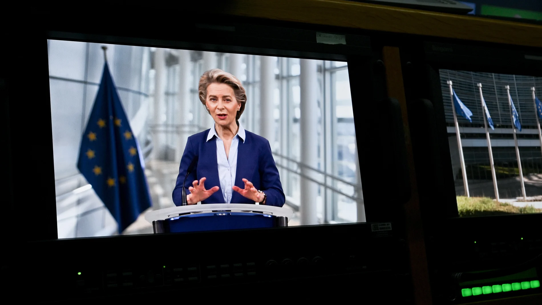 La presidenta de la Comisión Europea, Ursula von der Leyen,  en un discurso telemático