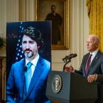 Rueda de prensa telemática entre Joe Biden y el primer ministro canadiense, Justin Trudeau
