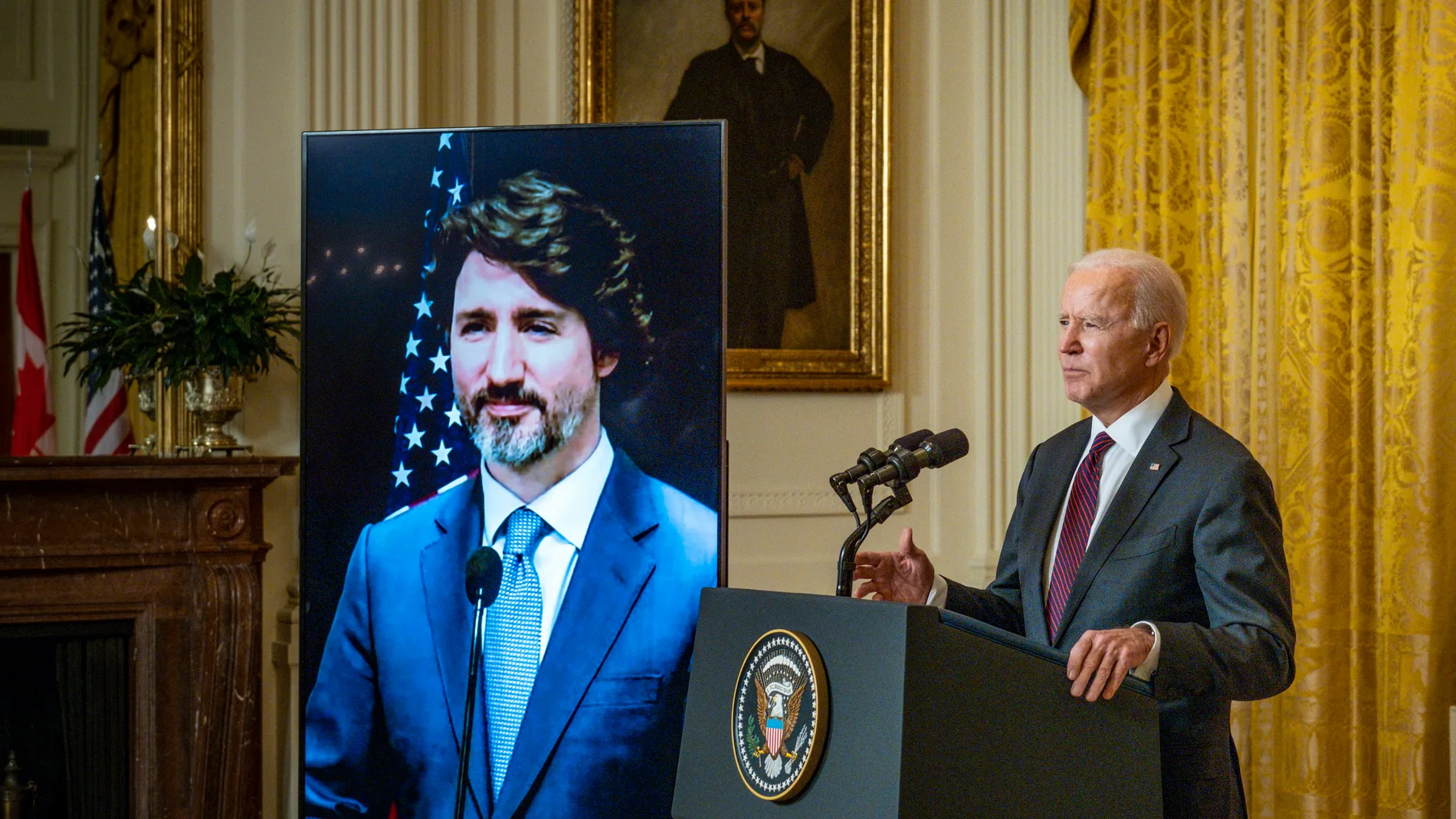 Rueda de prensa telemática entre Joe Biden y el primer ministro canadiense, Justin Trudeau