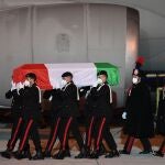 The bodies of Italian ambassador Luca Attanasio and his bodyguard Vittorio Iacovacci arrive back at Rome's Ciampino airport following a deadly attack in the Democratic Republic of Congo, in Rome, Italy, February 23, 2021. Ministero della Esteri/Handout via REUTERS ATTENTION EDITORS - THIS IMAGE HAS BEEN SUPPLIED BY A THIRD PARTY.