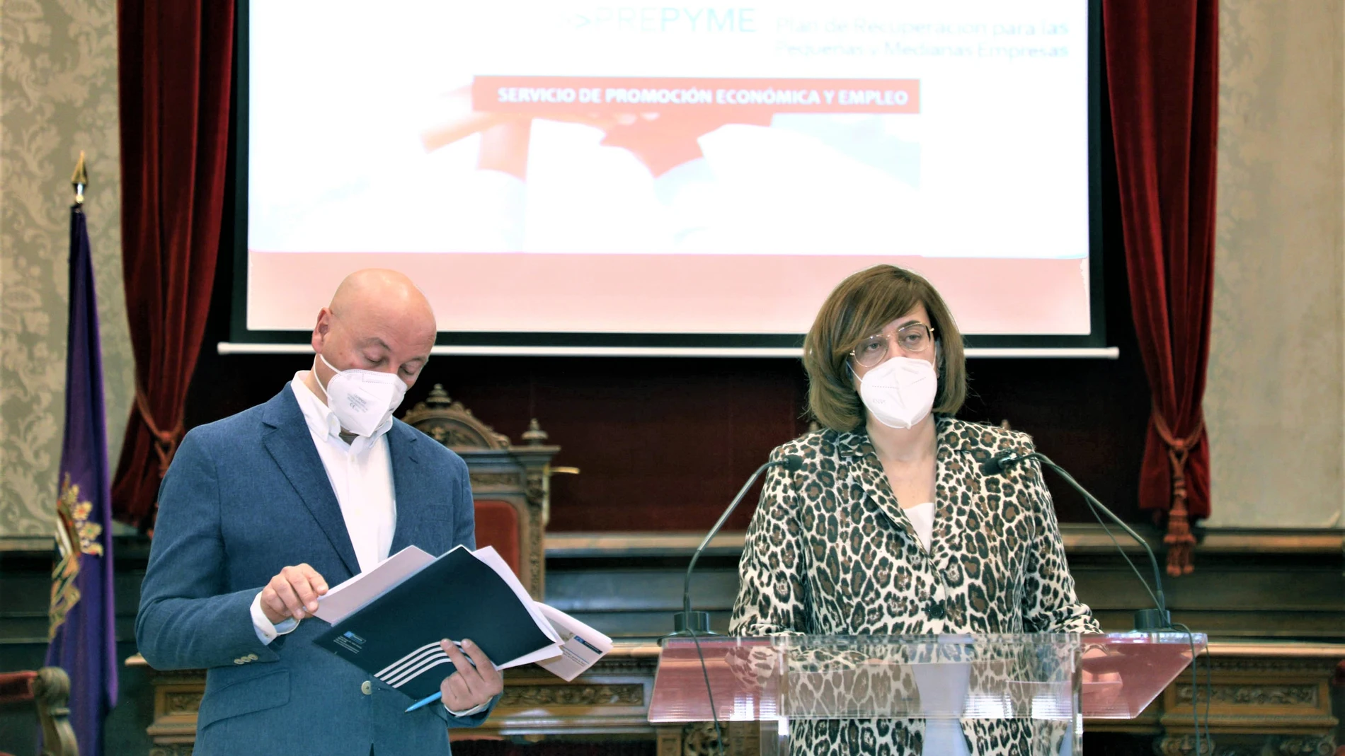 La presidenta de la Diputación de Palencia, Ángeles Armisén, y el vicepresidente Luis Calderón presentan el Plan de Recuperación para Pequeñas y Medianas Empresa