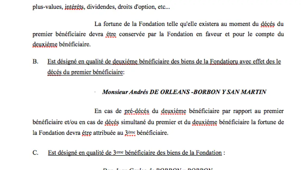 Extracto de un documento de la Fundación Zagatka en el que aparece como beneficiario Juan Carlos I