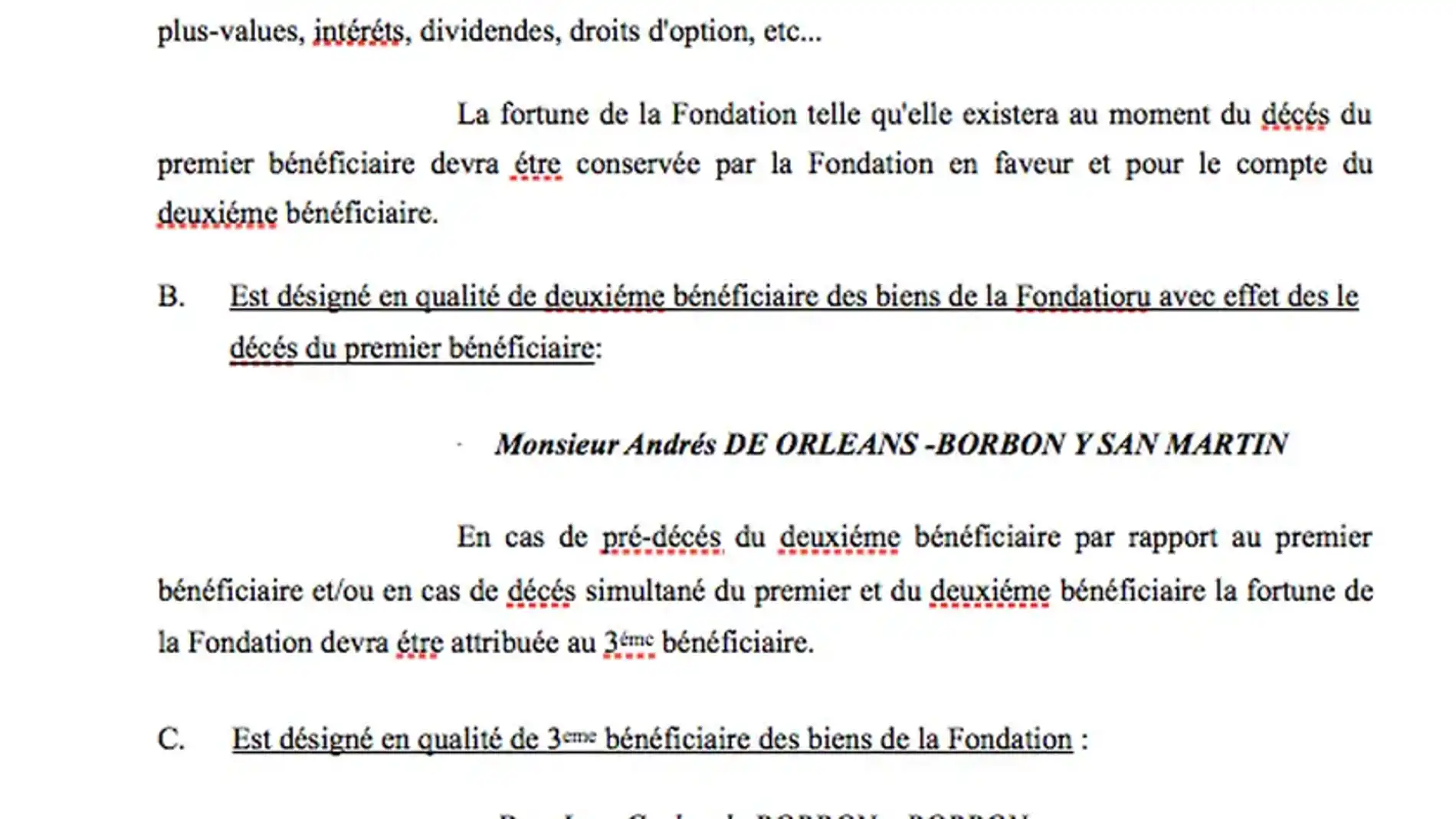 Extracto de un documento de la Fundación Zagatka en el que aparece como beneficiario D. Juan Carlos