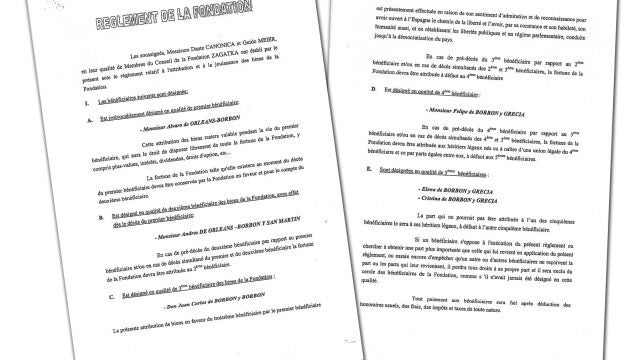 Extracto del reglamento de la Fundación Zagatka, creada en 2003, en el que aparece como beneficiario tercero Don Juan Carlos I