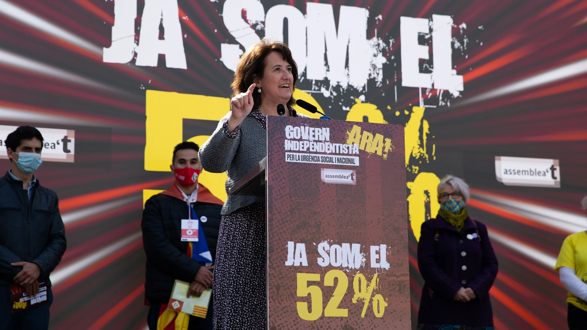 La presidenta de la ANC, Elisenda Paluzie, en un acto en la plaza Catalunya de Barcelona