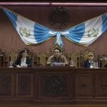 FILE - In this Aug. 27, 2017 file photo, Constitutional Court President Jose Francisco de Mata Vela leads a press conference in Guatemala City. Guatemala's Congress began reshaping the country's highest court Tuesday, March 2, 2021, selecting a new magistrate and an alternate in decisions that could have grave consequences for the battle against corruption and impunity. (AP Photo/Luis Soto, File)
