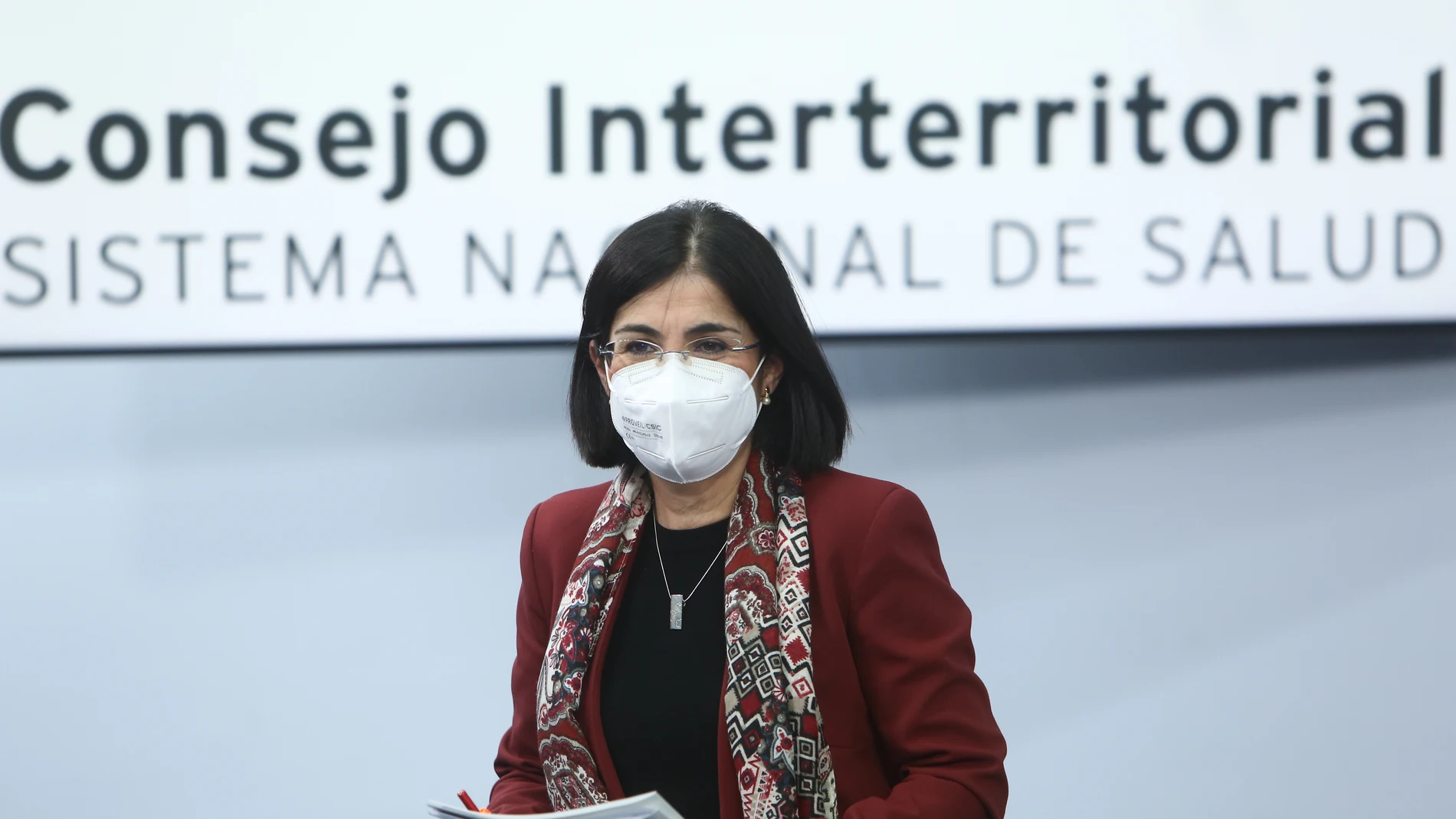 La ministra de Sanidad, Carolina Darias, tras ofrecer una rueda de prensa después de la reunión del Consejo Interterritorial del Sistema Nacional de Salud, en Madrid EUROPA PRESS/R.Rubio.POOL