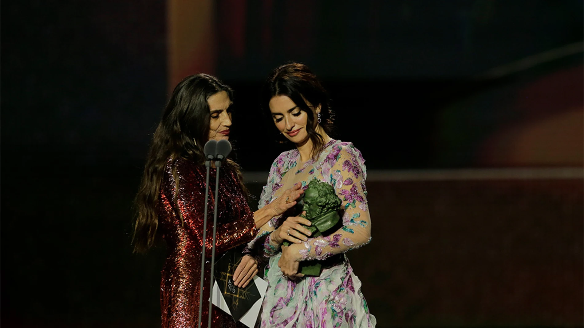 Ángela Molina (Goya de Honor 2021) y Penélope Cruz, entregadora confirmada para esta edición, durante una gala anterior de los Premios Goya