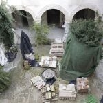 Vista de las obras de restauración en el Archivo Municipal de Córdoba, guardián de su historia bibliográfica, este domingo y cuyos trabajos han dado como resultado un descubrimiento inesperado, como son los patios más antiguos conocidos de la ciudad y que se remontan a finales del siglo XIII y principios del XIV. EFE/ Salas