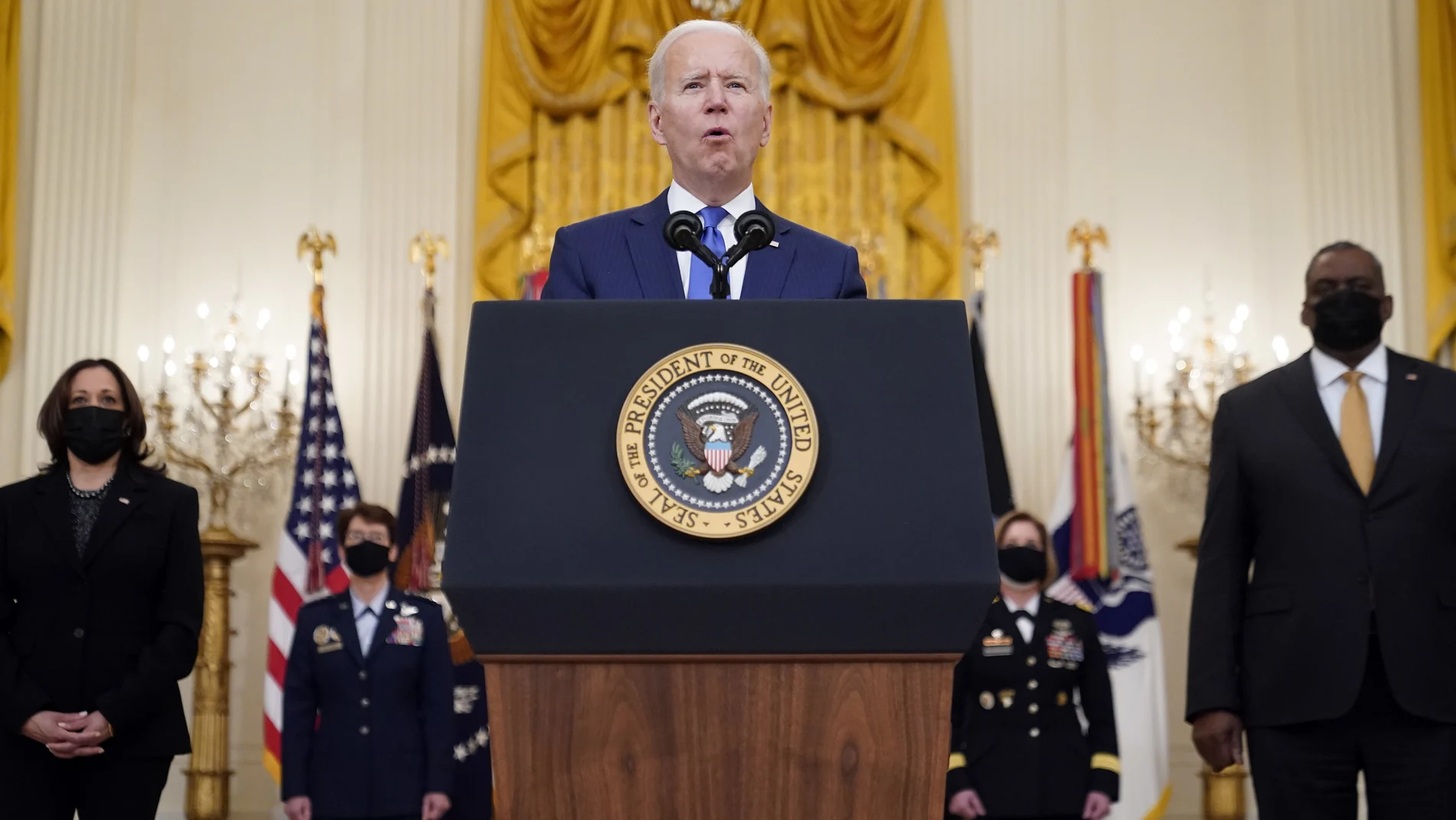 Joe Biden, durante el evento en el que se olvidó del nombre de su secretario de Defensa