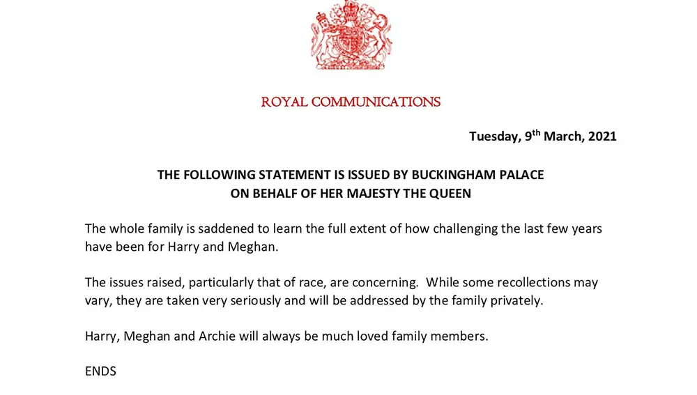 El comunicado oficial de Buckingham Palace