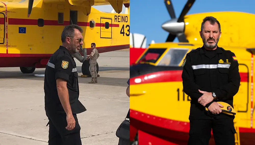El capitán de corbeta Florido durante una misión hace unos años en Grecia (izquierda) y en la actualidad (derecha)