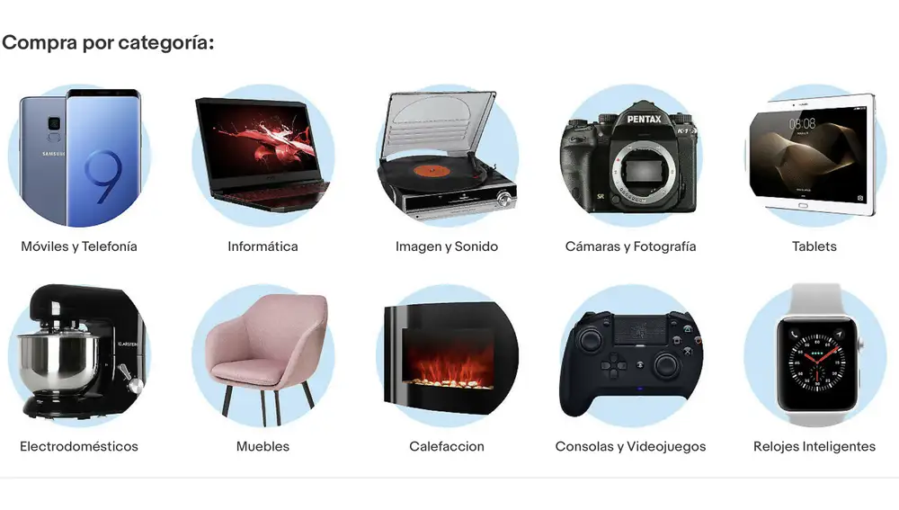 Estas son las categorías que encontramos en la página de eBay