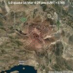 Mapa de con el epicentro del terremoto