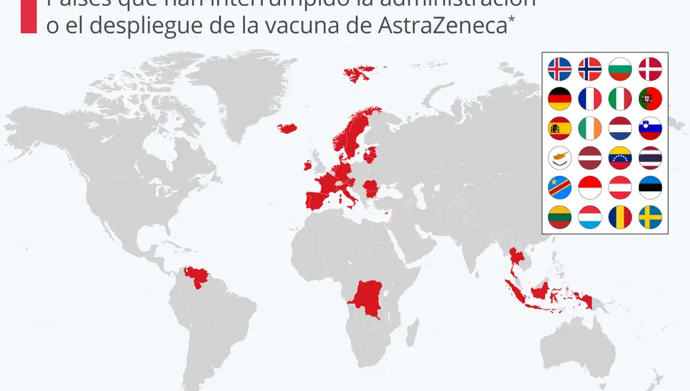 Mapa de países donde está parada la vacunación con AstraZeneca