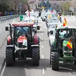 Una caravana de coches encabezada por dos tractores, en defensa de la ganadería en el territorio y contra la &quot;sobreprotección&quot; del lobo, en Valladolid