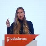 La portavoz adjunta de Ciudadanos (Cs), Melisa Rodríguez, ofrece una rueda de prensa tras la reunión del Comité Permanente del partido, en Madrid (España), a 22 de marzo de 2021.