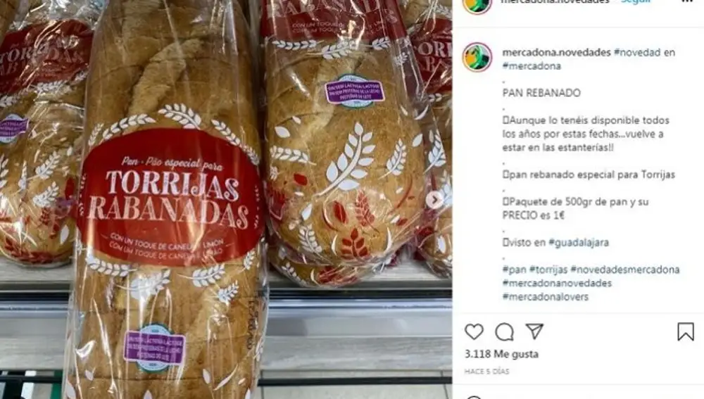 Pan en rebanadas para hacer torrijas de Mercadona